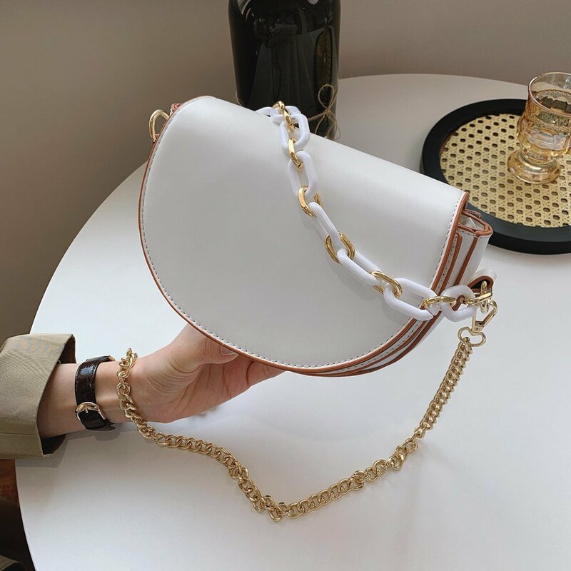 Solid Color Thick Chain Small PU Leather Crossbody Bags For Women 2021 Summer Shoulder Cross Body Bag Ladies Handbags