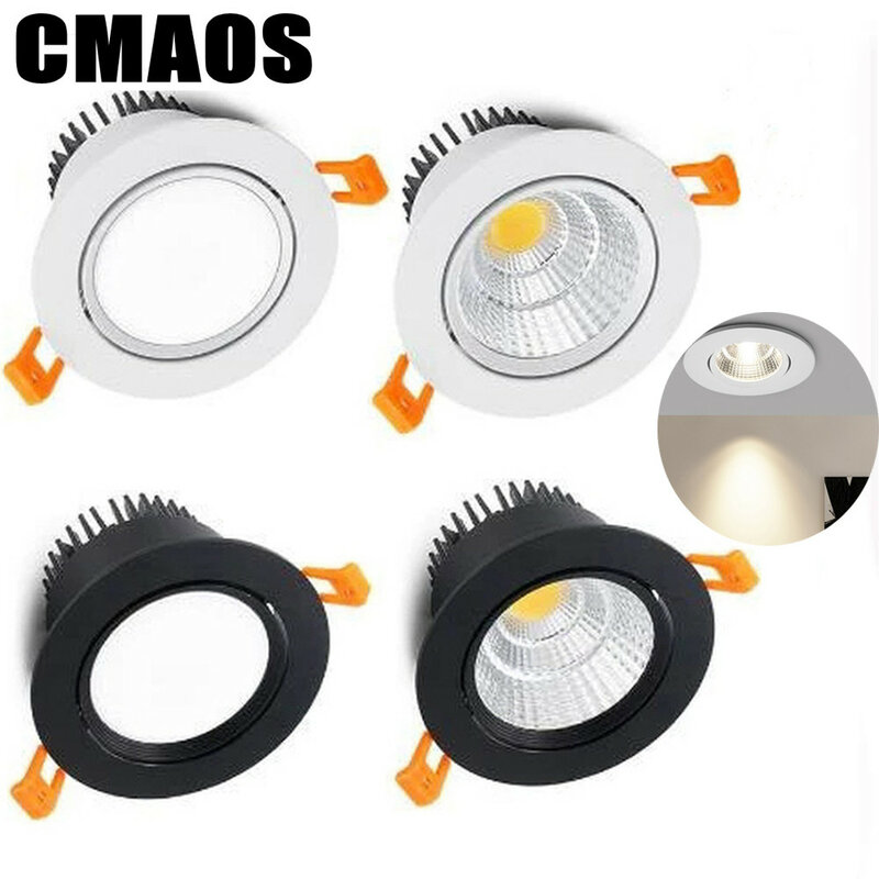Round Dimmable Recessed LED Downlights 3w 5w 7w 9w 12w 15w AC110-220V Indoor Lighting COB Ceiling Lamp Anti Glare Spot Lights