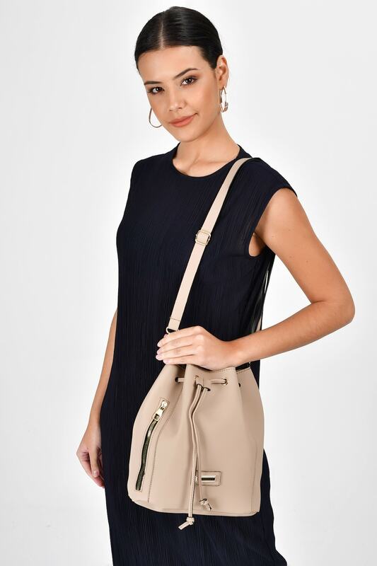 Mink Women 'S Shirred Zipper Detail Sleeve Bag