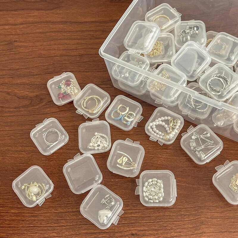 30 sztuk 3.5cm Mini kwadratowe pudełka do przechowywania małe przezroczyste plastikowe Organizer biżuterii Case wykończenie pojemniki na kolczyki pierścionki koraliki