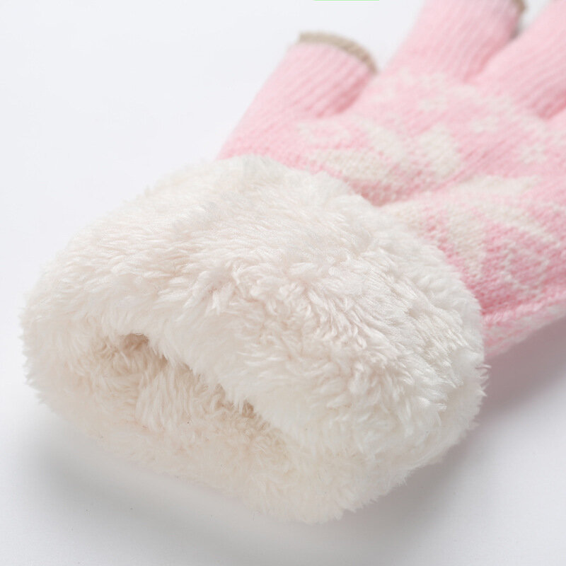 Rimiut-두꺼운 캐시미어 여성용 2 레이어 겨울 장갑, 눈송이 니트 패턴 전체 손가락 스키 및 터치 스크린 장갑