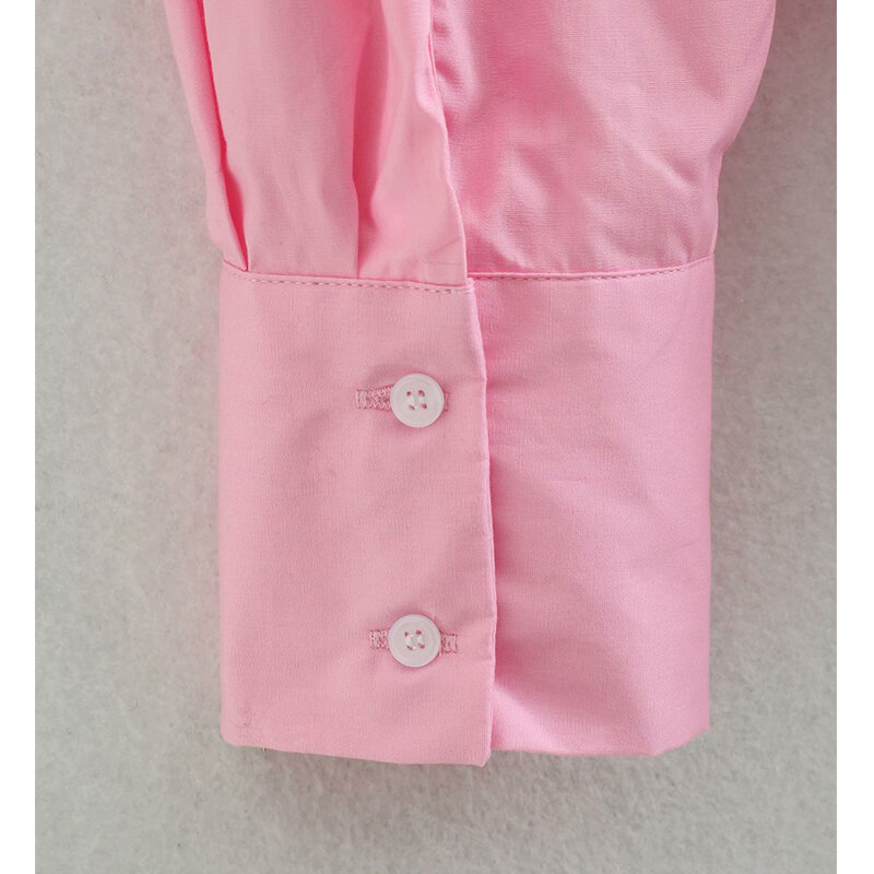 Blusa rosa de manga larga para mujer, camisa sencilla de oficina, Top de una sola botonadura con cuello vuelto, novedad de verano de 2021