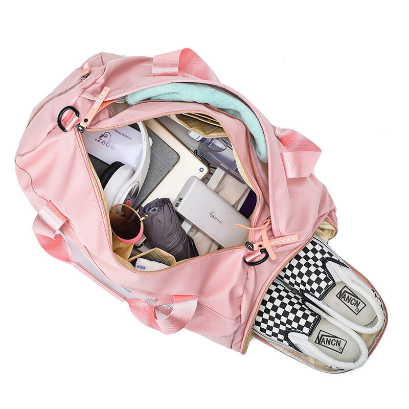 핑크 여행 더플 가방 어깨 위 켄더 밤새 가방 여성, 스포츠 체육관 가방 토트 요가 드라이 습식 분리 신발 가방