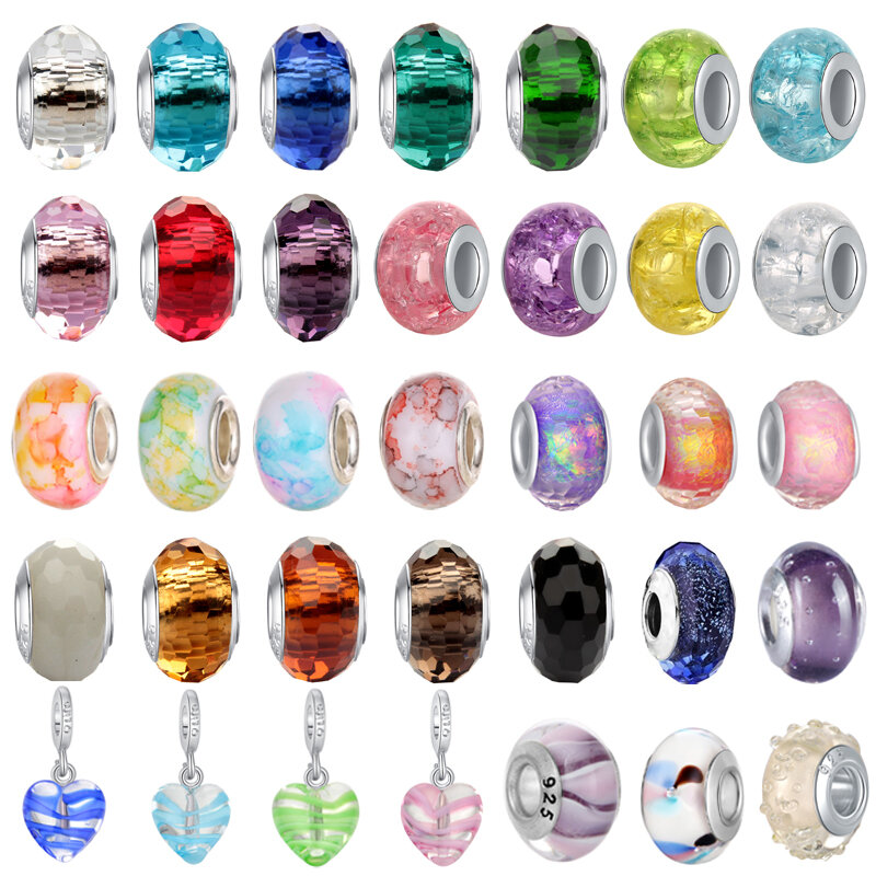 Cuentas de cristal de Murano brillante para mujer, abalorios de colores claros, compatibles con pulseras Pandora originales, accesorios de joyería DIY, Color plateado, nuevo