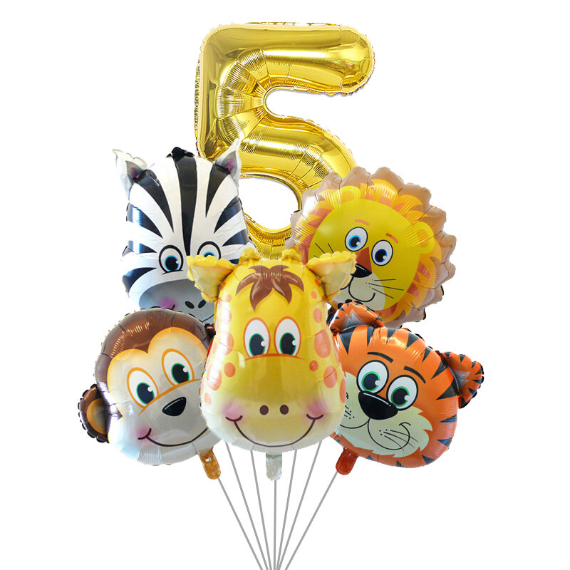 1set cabeza de Animal mezcla número dorado de bolas tigre león globo de aire inflable selva Decora chico juguetes suministro para fiestas de cumpleaños