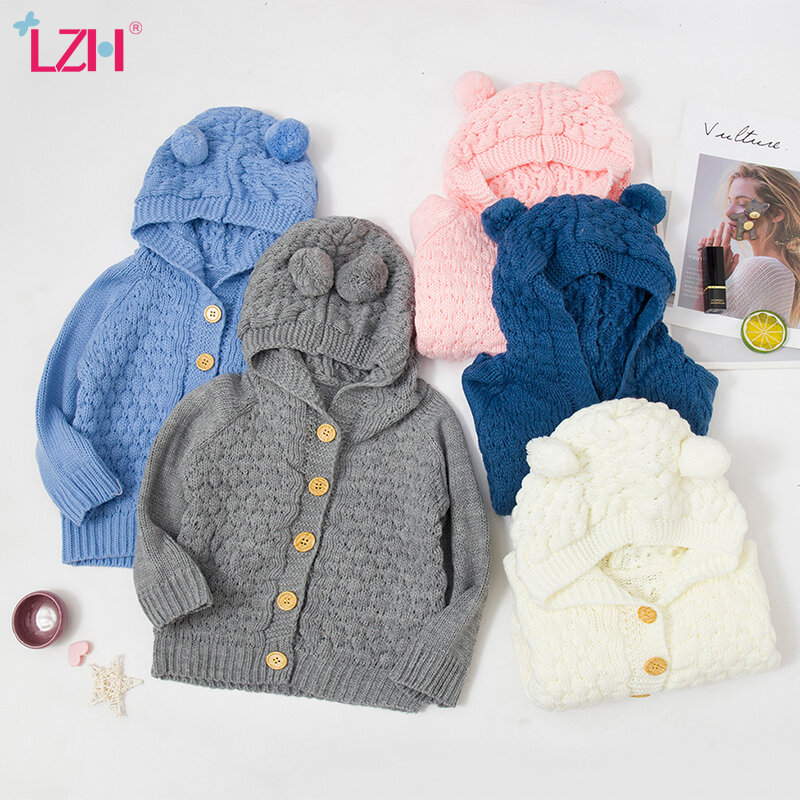 Lzh 2021 jaqueta de tricô com capuz, casaco para bebê recém-nascido, jaqueta para meninos e meninas, roupa externa de inverno para crianças