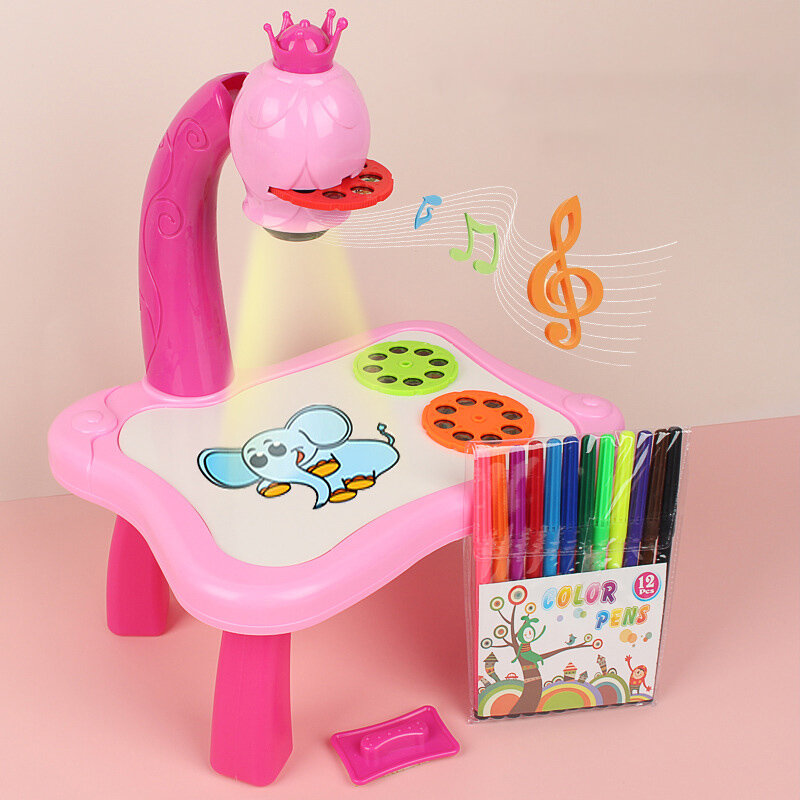 Mesa de dibujo de arte con proyector Led para niños, mesa de dibujo de pintura, juguete DIY
