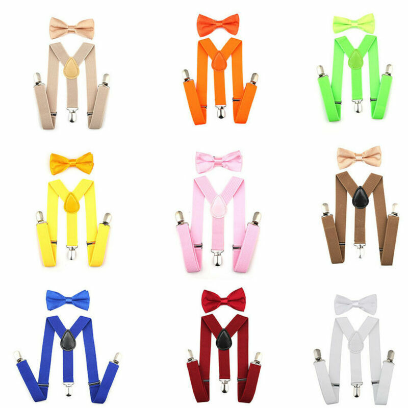Adjustable Y-Shaped Strap Back Kid Brown Leather Suspender And Bow Tie Elastic Suspenders Clip-on Birthday Outfit High Quality