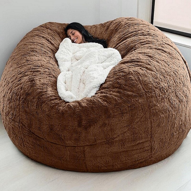 Silla tipo Bean Bag de 6 pies con funda de piel peluda, sofá de gran tamaño y tumbona gigante, muebles, envío directo