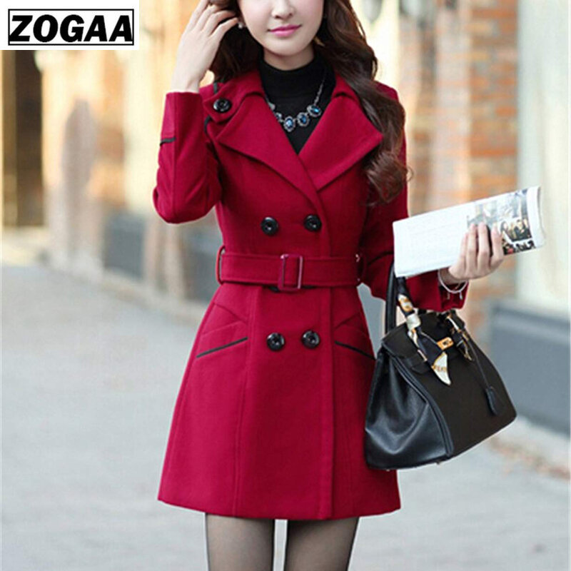 ZOGAA Women's Wool Coat Winter Spring Fashion Long Trench Coat Women Warm Clothes Slim Fit Blends Female Solid Woolen Overcoat
