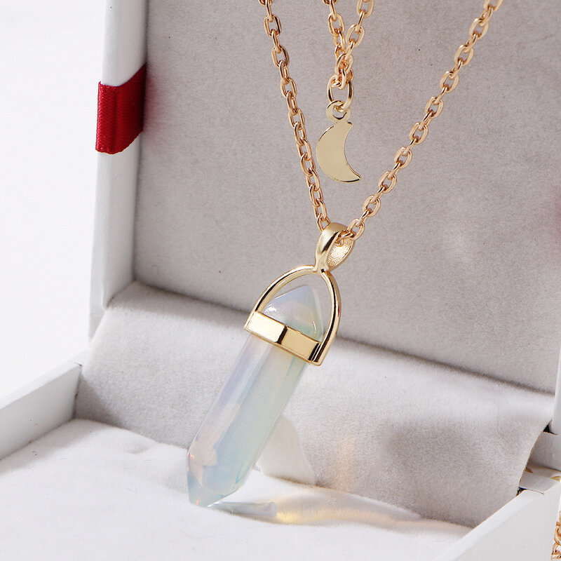 Collier multicouche en cristal opale irrégulière pour femmes, pendentif pour filles, ras du cou, chaîne, bijoux, cadeau