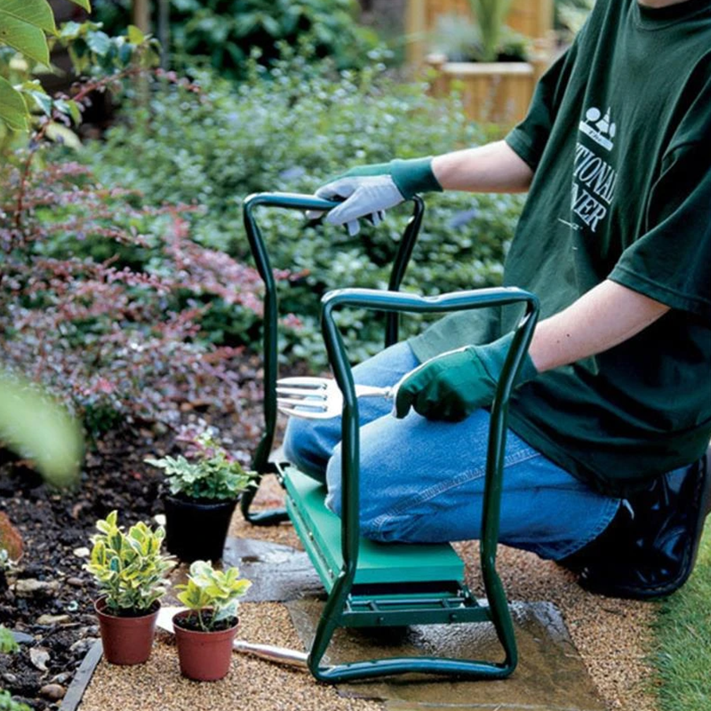 Taburete plegable para arrodillarse en el jardín, asiento de acero inoxidable con bolsa de herramientas, almohadilla para arrodillarse de EVA, suministros de regalos de jardinería