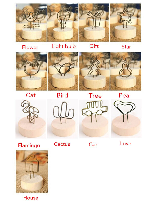 1 Pcs Creative Wooden Metal Clips for Craft Memo Clip Business Card Holder Message Photo Clips Holder PaperClip