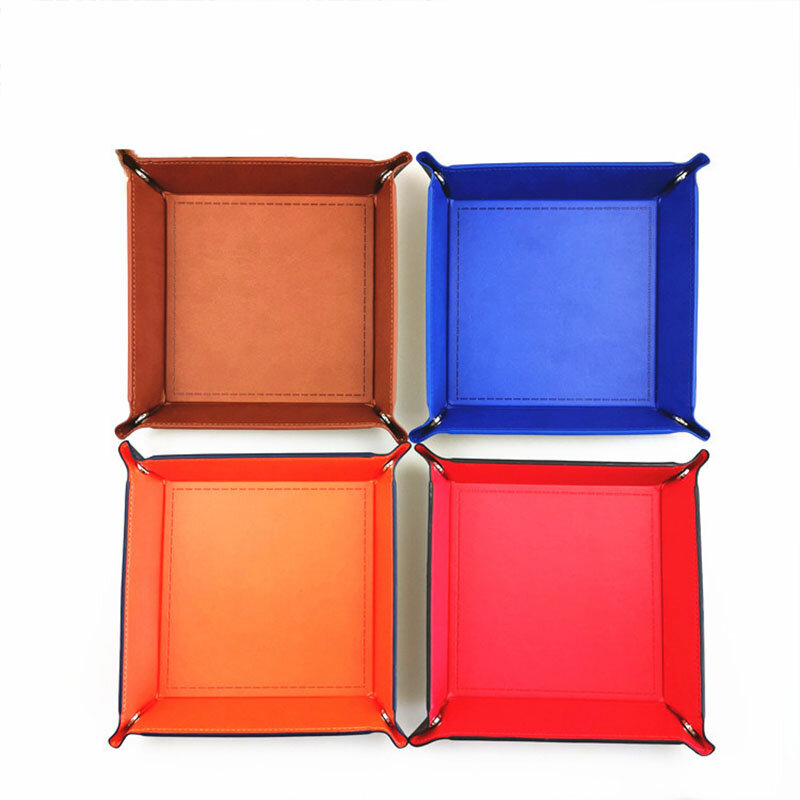 1 Piece Colorful PU Leather Four-Corner Tray Coin Tray Sundry Storage Box Dried Fruit Tray Desktop Storage