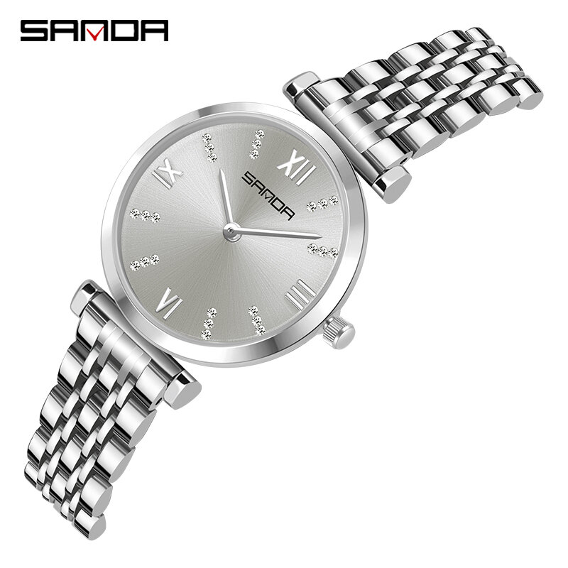 SANDA-Relojes de pulsera de acero inoxidable para mujer, pulsera femenina de diseño de lujo, de marca superior, a la moda