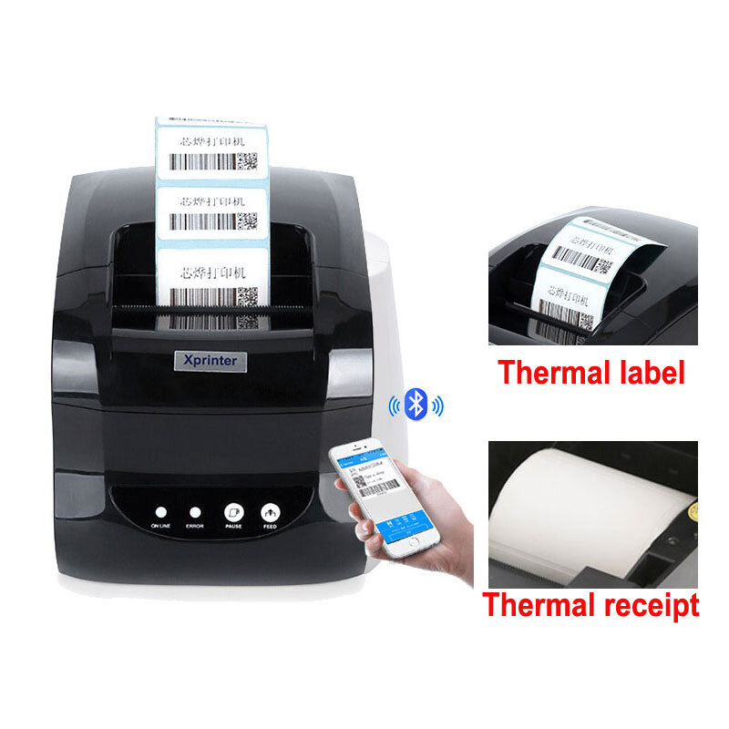 Xprinter-impresora térmica de etiquetas de XP-365B, máquina de impresión térmica de recibos de código de barras, puerto USB/Bluetooth/Ethernet para compras, 2023