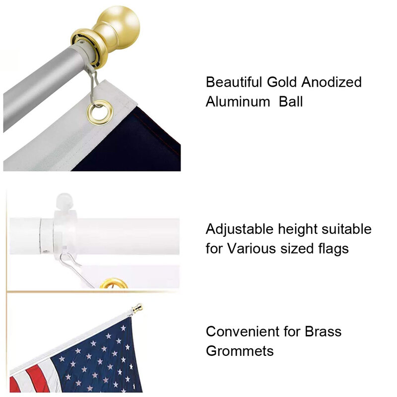 6FT poste de bandera de asta de bandera de aluminio soporte Sin enredos girando asta de bandera de Hardware con soporte para EE. UU. Banderas americanas