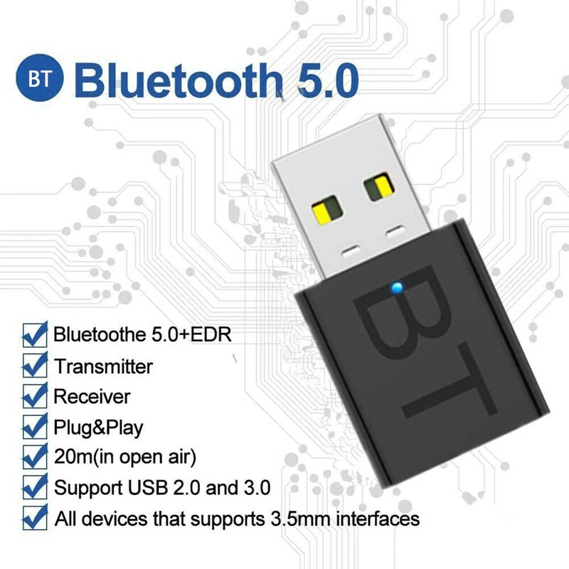 محول دونجل 2 في 1 لجهاز إرسال الصوت اللاسلكي ، AUX ، وضع مزدوج ، USB ، Bluetooth 5.0 ، لمكبر الصوت ، الكمبيوتر المحمول ، سماعة الرأس ، السيارة