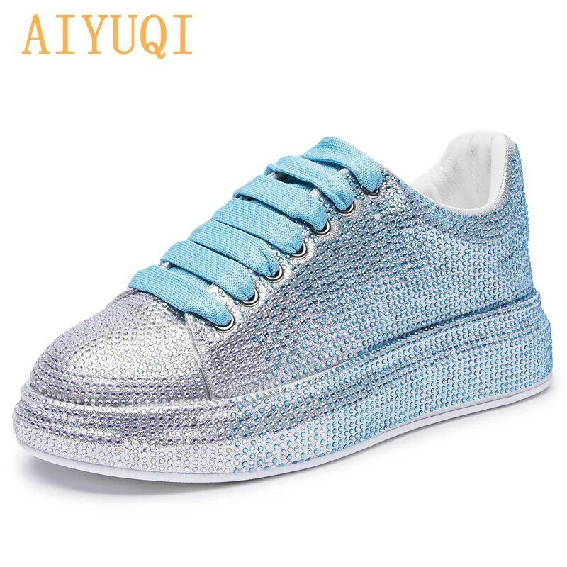 AIYUQI Women's Sneakers Flat Latest Thinestone Shiny Ladies Shoes Laces Casual Women's Vulcanized Shoes
