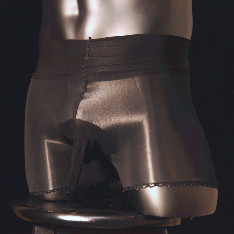 Lingerie masculina transparente, lingerie de seda macia como óleo, boxer de alta elasticidade, gay, bolsa com eixo aberto
