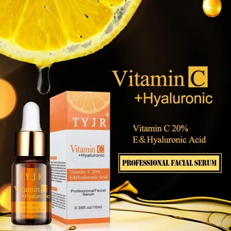 Vitamin C 100% Pure Serum Liquid Freckle Removal Acne Scar Hyaluronic Acid Anti-wrinkle Vc Face Serum Oil Fade Dark Spot Essence