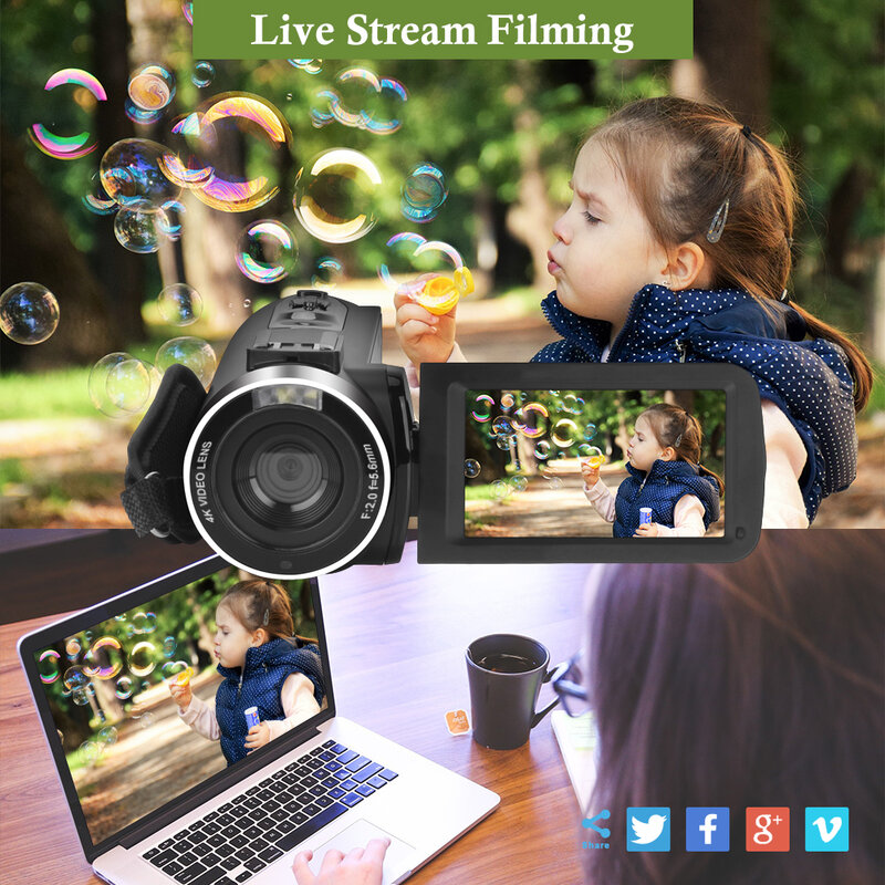 2021 nowa kamera wideo kamera 4K Vlogging do przesyłania strumieniowego YouTube z kamerą internetową WiFi GVOLO wideorejestrator 16X Zoom cyfrowy