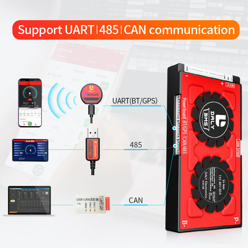 Защитная Плата Smart BMS 16S, 48 В, Bluetooth 18650, 3,2 В, LiFePO4, 30 А, 40 А, 60 А