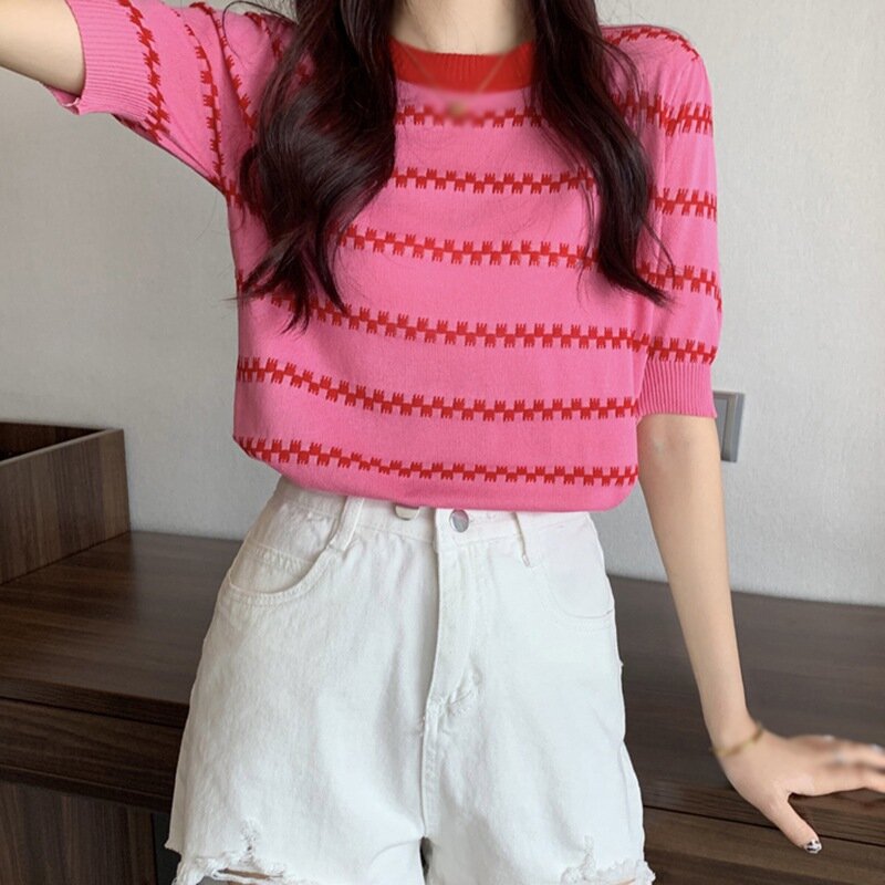 Camiseta feminina manga curta estampa casual, camiseta feminina com gola redonda