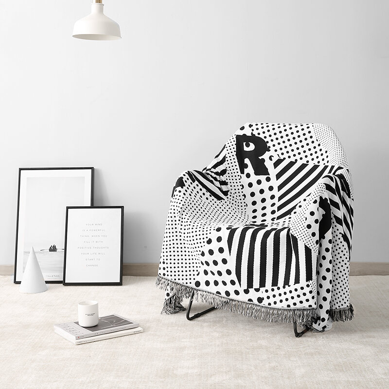 Fundas de sofá de color blanco y negro nórdico para sala de estar, mantas geométricas, Protector de sofá, decoración, antideslizantes, 2021