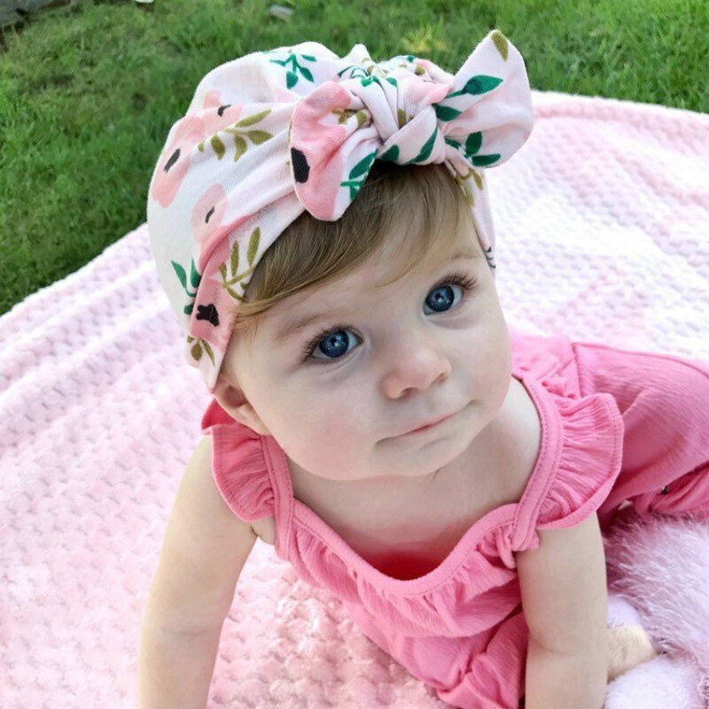 Bebê floral padrão algodão macio recém-nascido malha beanies meninas gorros de sono bebê chapéu do bebê turbante elástico boné