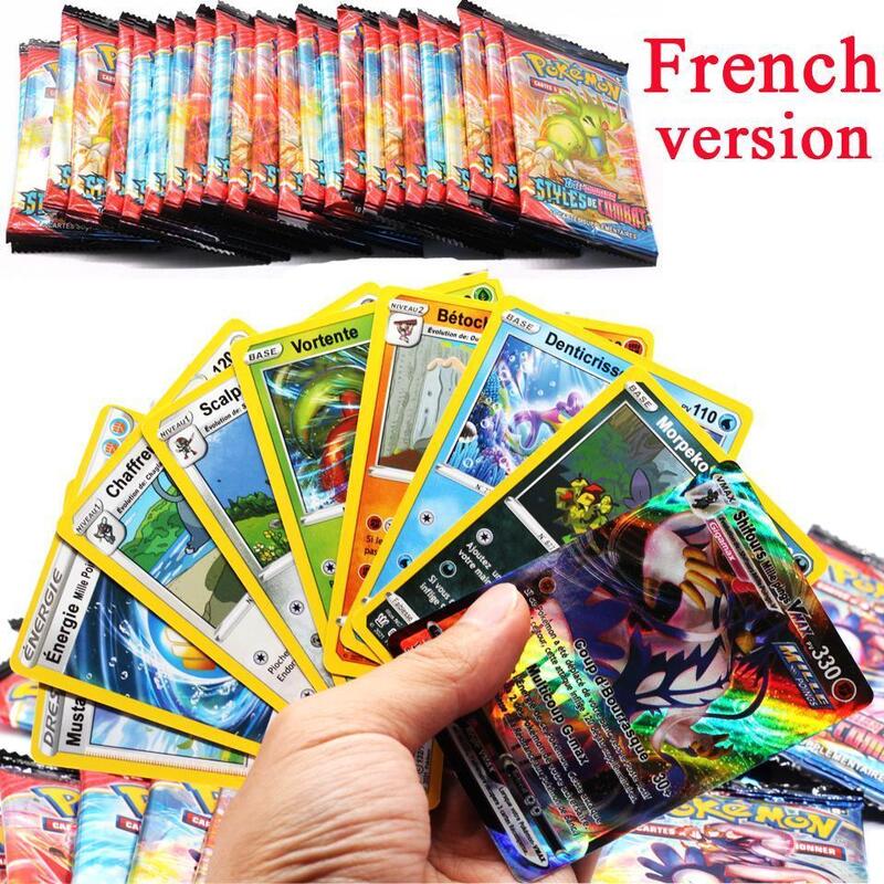 9 pçs francês pokemones cartões espada e escudo batalha estilos caixa de varejo selado completo evoluindo céus pokemones cartão para presentes das crianças
