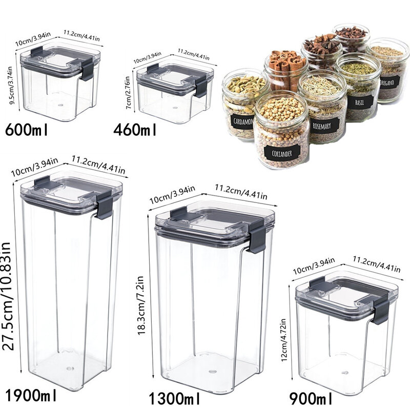 3/4/5 uds conjunto apilable cocina sellado tarro de plástico caja de almacenamiento de alimentos cereales tanque de almacenamiento de frutas secas jarra de almacenamiento para té