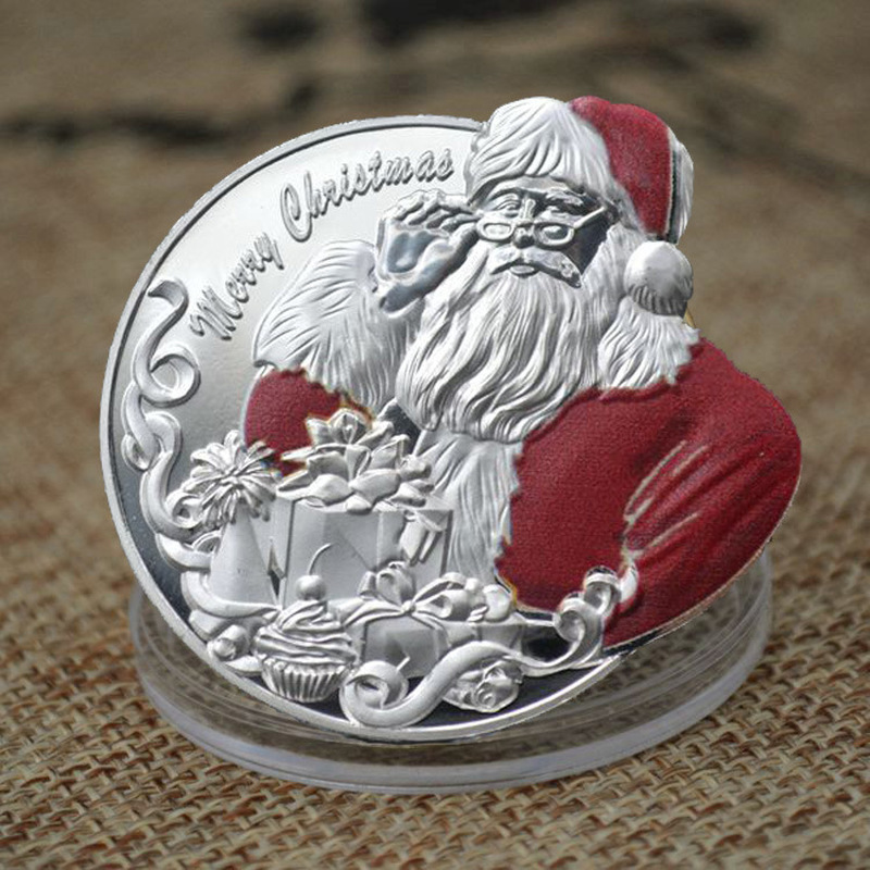 Medalla de Papá Noel chapada en oro de 24K, moneda de oro, moneda de plata, moneda coleccionable, artesanías, coleccionables, decoración del hogar