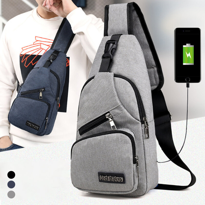 Мужские сумки через плечо с USB-зарядкой, многофункциональные холщовые поясные сумки-слинги с защитой от кражи для коротких поездок, нагрудн...