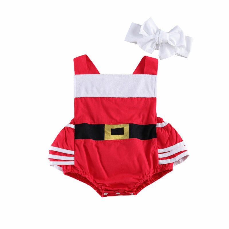 Conjunto de ropa de Navidad para bebé, Pelele con volantes de Santa Halter + diadema, 2 uds.