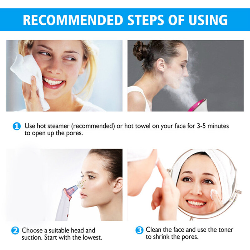 Equipamento de extração de cravos e limpeza de poros via sucção, para remoção de cravos, acne e impurezas do nariz e rosto