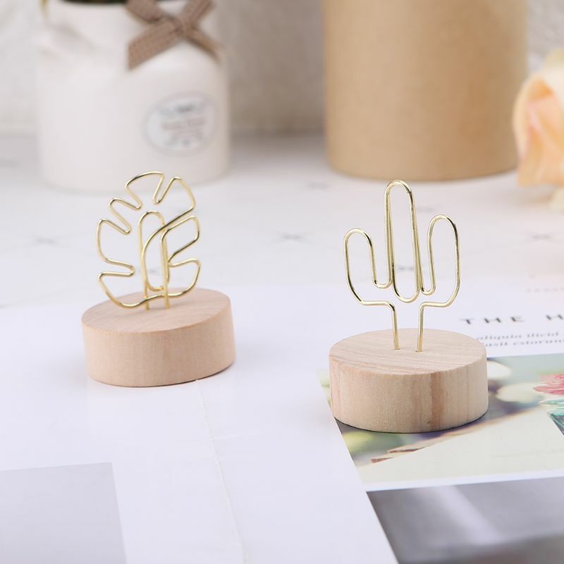Memo Card Photo Message Picture Clip Note Clamp Table Numbers Round Wooden Base Holder For Wedding Party