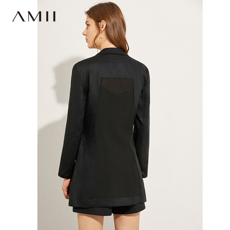 Amii minimalismo outono terno shorts vendidos separadamente linho lapela feminino terno casaco de cintura alta em linha reta causal curto feminino 12020177
