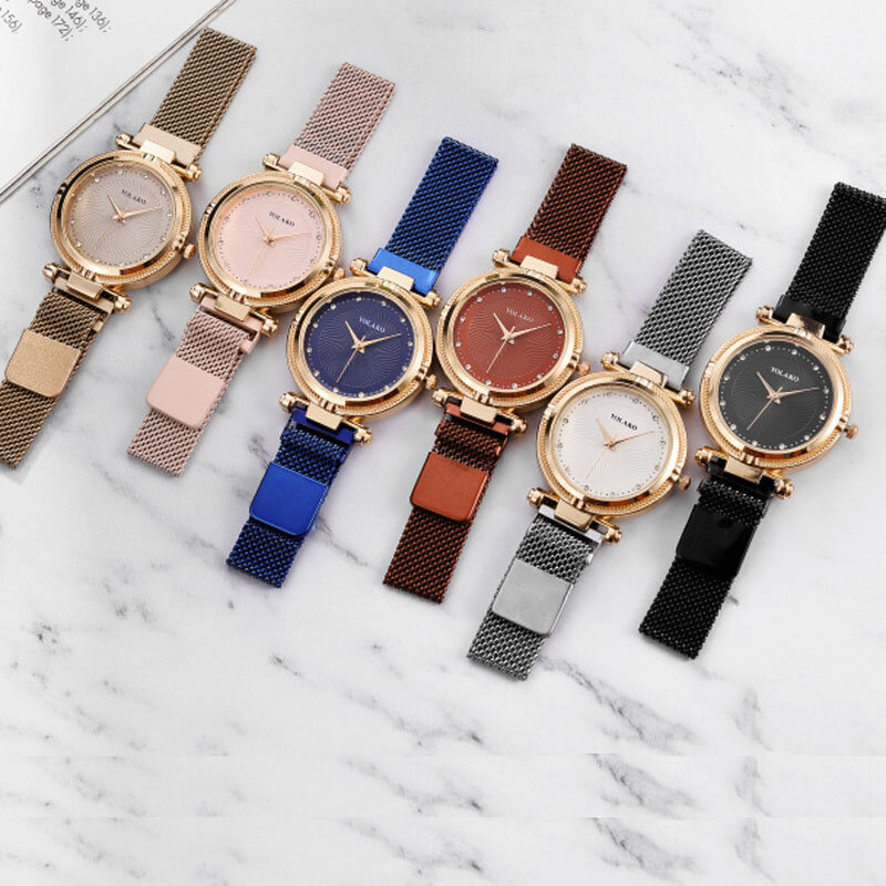 Moda criativa diamante dial feminino relógios loopback ímã fivela senhoras quartzo relógios de pulso simples feminino relógio pulseira presentes