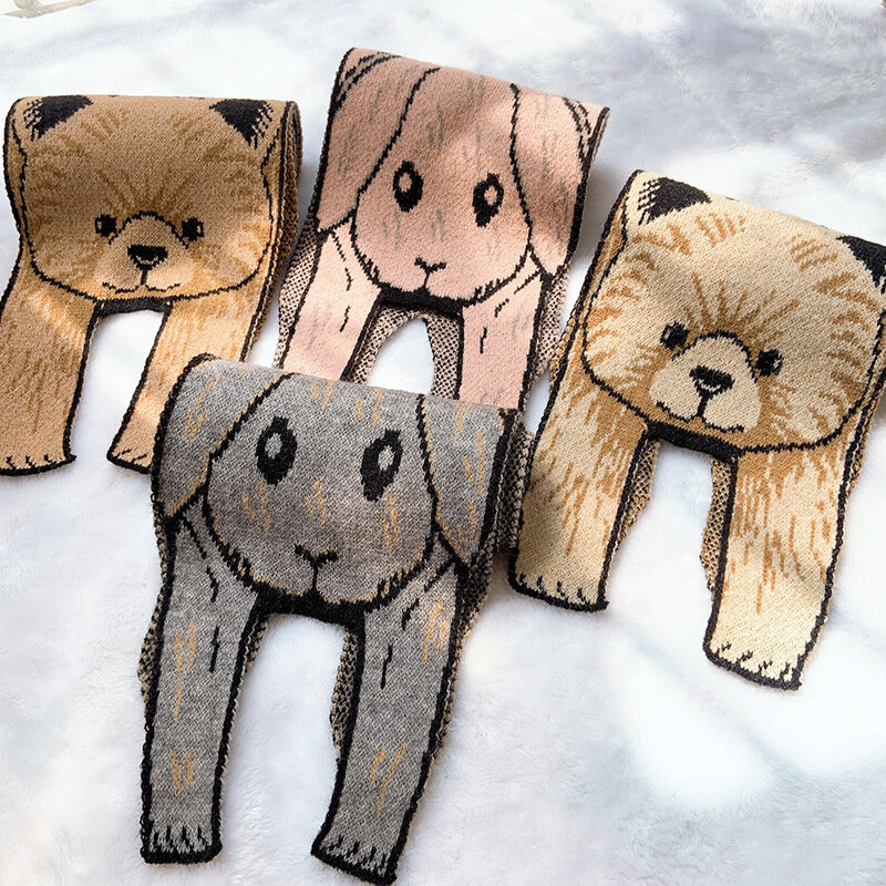 Outono inverno novo coreano dos desenhos animados urso coelho forma cachecol do bebê meninos meninas de malha cachecóis crianças ao ar livre animal pescoço mais quente