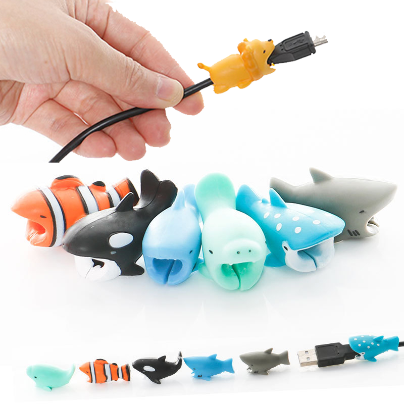 Protector de Cable con dibujos animados de animales, organizador de bobinadora para Cable de carga USB, auriculares, accesorios decorativos para teléfono móvil