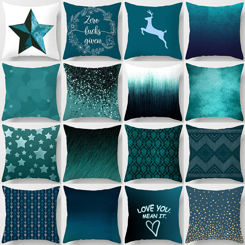 Housse de coussin à motif géométrique, taie d'oreiller décorative en Polyester, bleu sarcelle, couleur tendance, 45x45cm, décoration de la maison