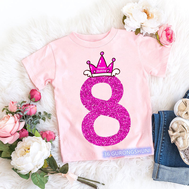 Number Toddler 7 8 9 Year Print T Shirts Boys And Girls Gift Kid Clothes Children Clothing Cute Vogue T-Shirt Summer Tops