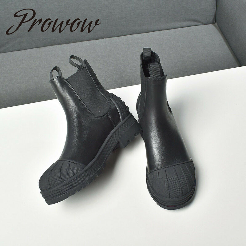 Prowow-botas de couro legítimo femininas, estilo gladiador com cadarço, ponta redonda e plataforma, sapatos de grife para mulheres, novo, inverno