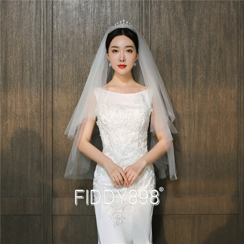 Véu de noiva 2020, véu de casamento curto com 2 camadas, simples, com pente, acessório de casamento