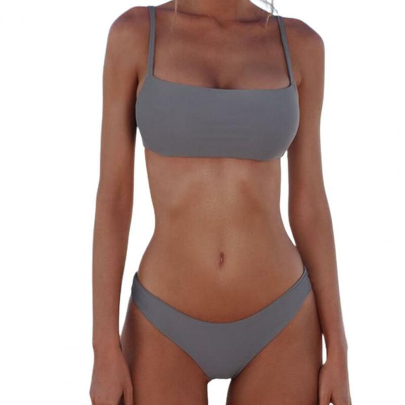 Mujer Bañador Bikini Conjunto Sólido Sujetador Relleno De Do 