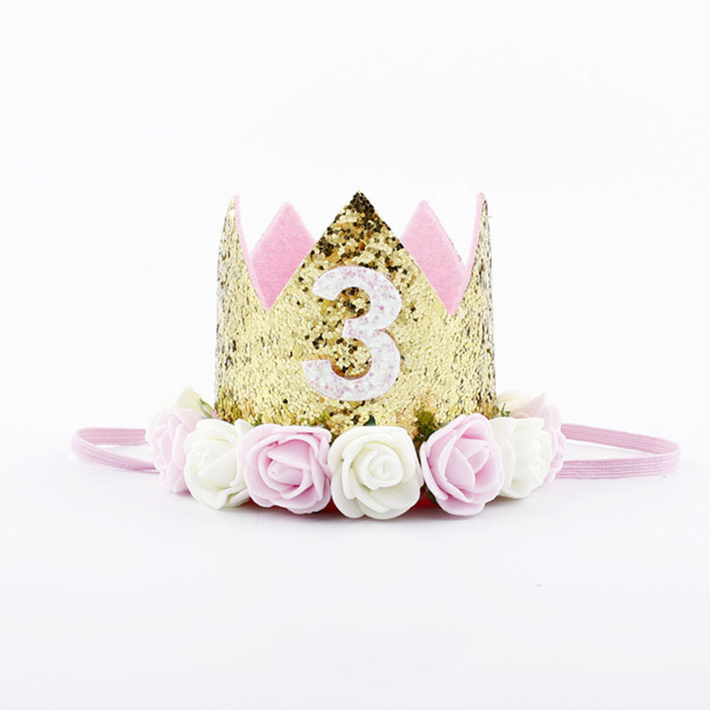Chapéus de aniversário de bebê de 2 anos, chapéu de primeiro aniversário, coroa de princesa, primeiro número de idade, decorações de festa de aniversário crianças