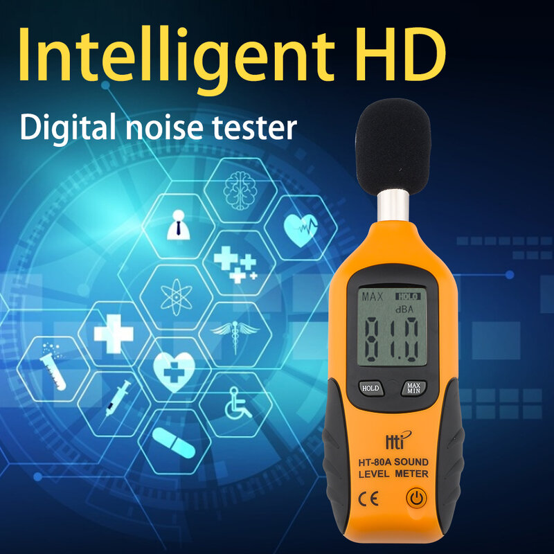 HD Digital Meteran Tingkat Suara A Pengukuran 30-130dB Detektor Desibel Audio Tester Alat Diagnostik Sensor Pintar HT-80A