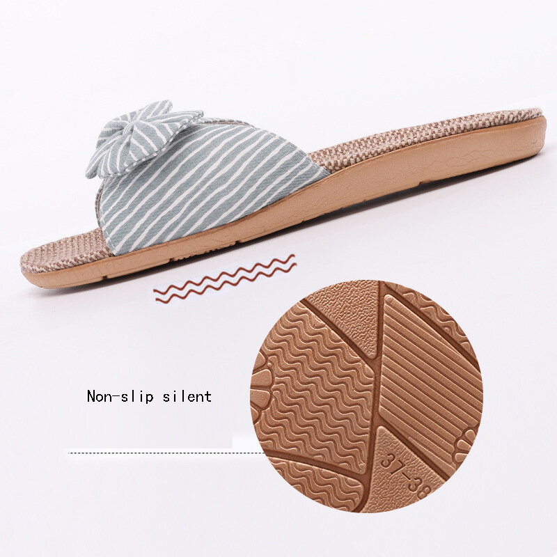 Eva – pantoufles d'intérieur en coton pour femmes, nouvelles chaussures à rayures avec nœud, pantoufles en lin de Style japonais, tongs pour femmes, 2020