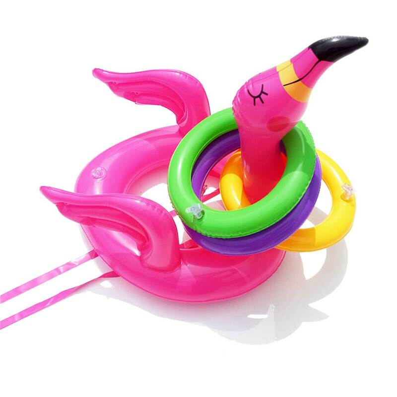 Portable Inflatable Flamingo Head Hat With 4Pcs Toss Rings Water Game For Family Party Pink PVC Material Pools & Fun Toys
